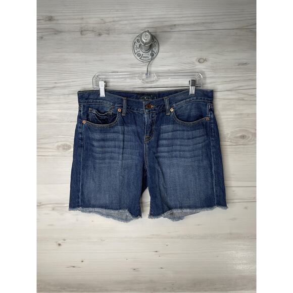 Lucky Brand Shorts Womens 9/29 Blue Denim Cutoff Raw Frayed Hem 5 Pocket Zip Fly - Picture 1 of 10